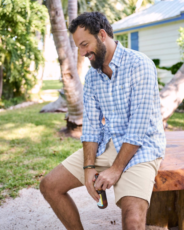 No-Work Hidden Button-Down Long-Sleeve Shirt - NAVY/BLUE FOG image number 1