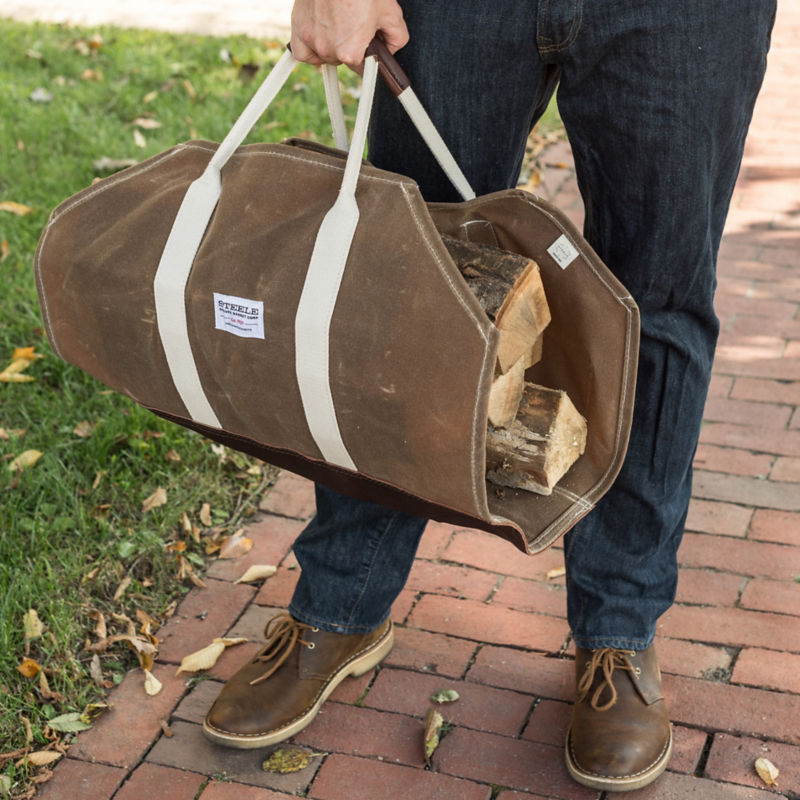 Canvas And Leather Log Carrier - BROWN image number 1