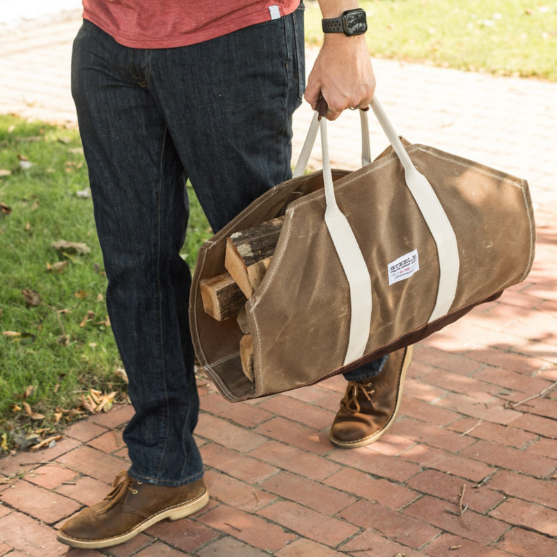 Canvas And Leather Log Carrier - BROWN