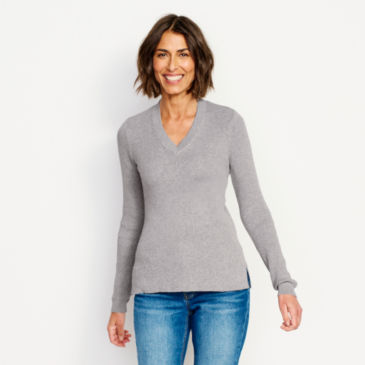 V-Neck Ribbed Sweater - 