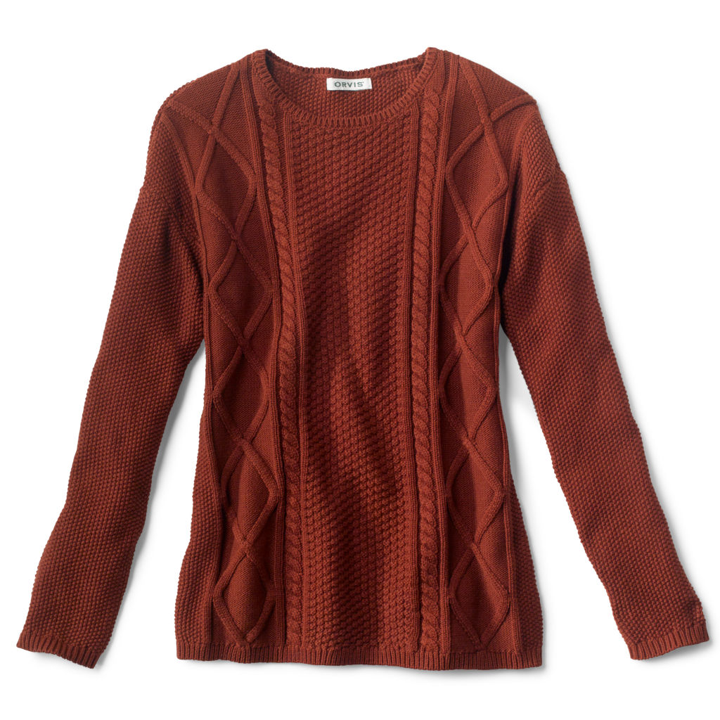 Cotton Cable Crew Sweater - REDWOOD image number 1