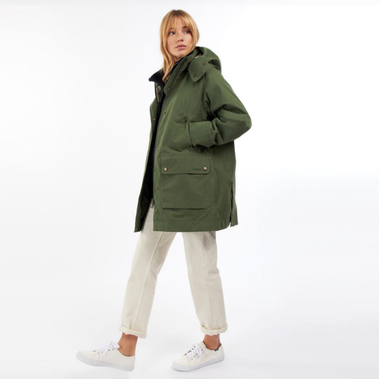 Barbour® Clary Hooded Raincoat - MOSS STONE image number 1