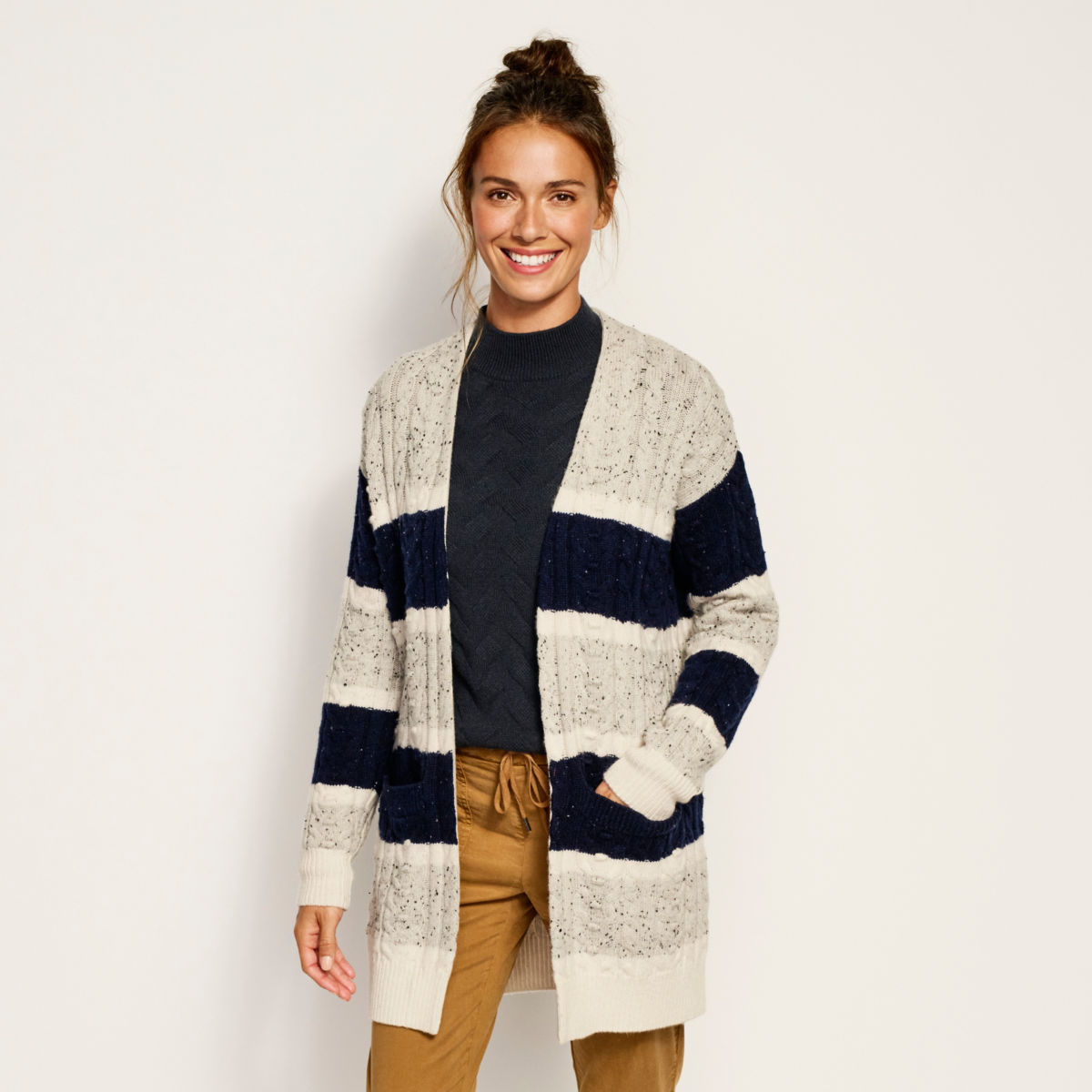 Donegal Stripe Cardigan - LIGHT HEATHERED GREY/NAVYimage number 0