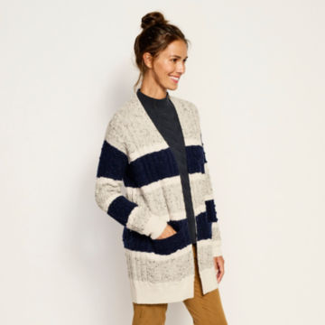 Donegal Stripe Cardigan - LIGHT HEATHERED GREY/NAVYimage number 1