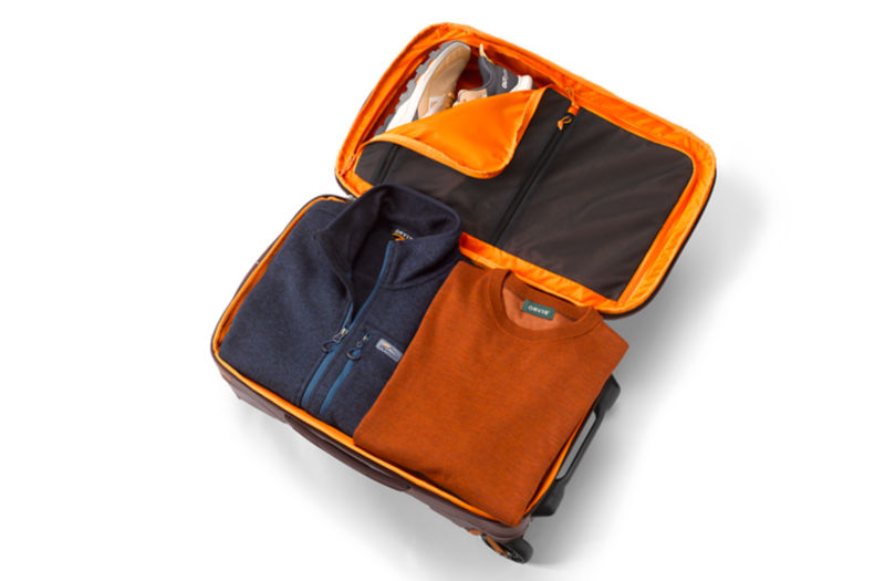 A Trekkage LT bag nicely organized and packed with sweaters and sneakers