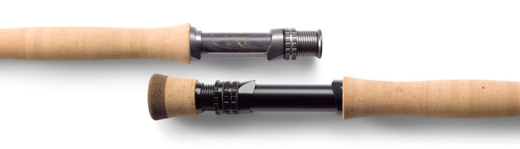 The butts of two different types of Helios Fly Rods.