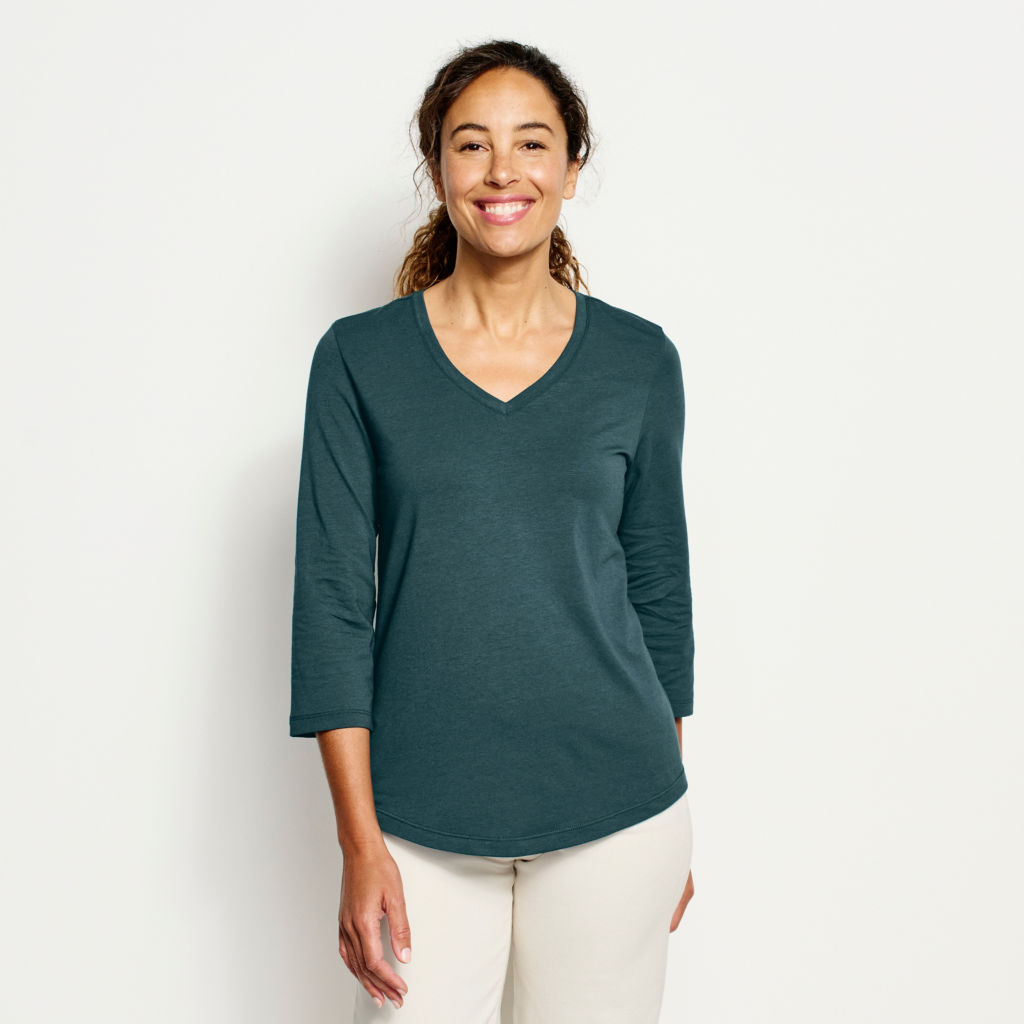 Perfect Relaxed V-Neck Three-Quarter Sleeve Tee -  image number 0