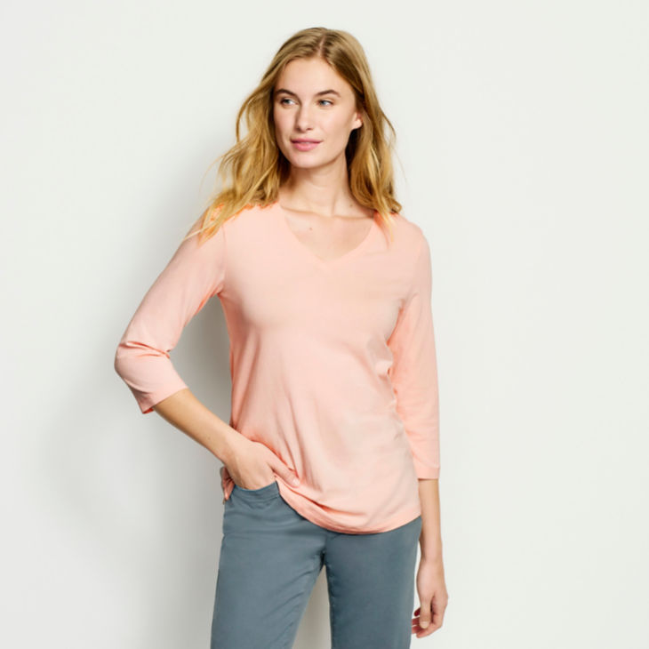 Perfect Relaxed V-Neck Three-Quarter Sleeve Tee - 