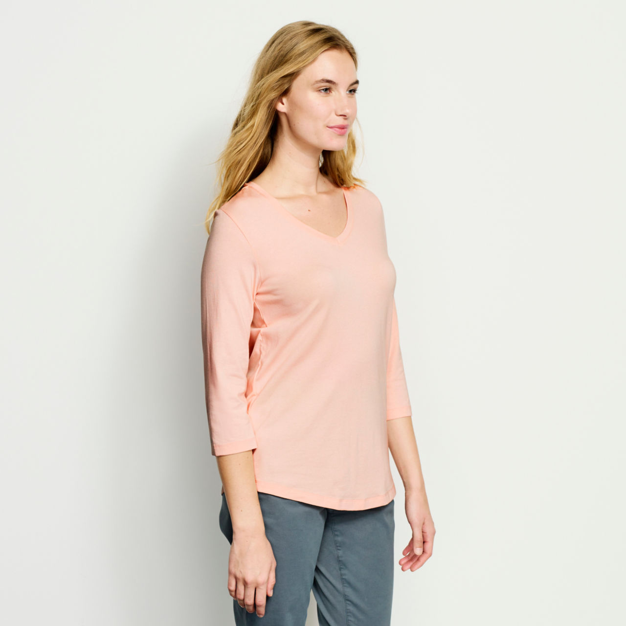 Perfect Relaxed V-Neck Three-Quarter Sleeve Tee -  image number 1