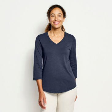 Perfect Relaxed V-Neck Three-Quarter Sleeve Tee - BLUE MOON