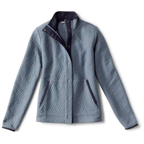 A quilted jacket made of soft sweatshirt material in jean blue