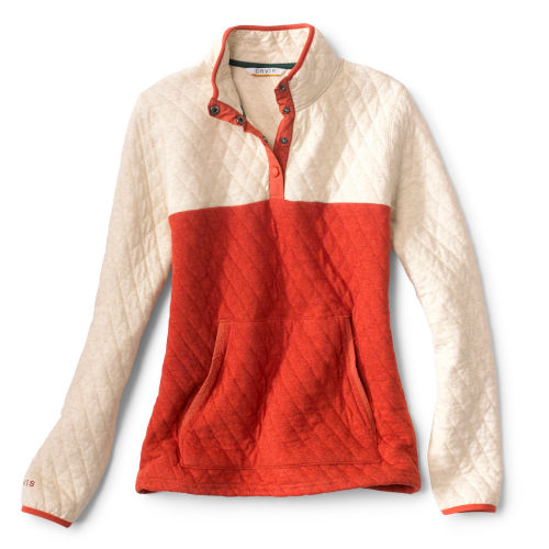 An orange and cream color-block quilted sweatshirt