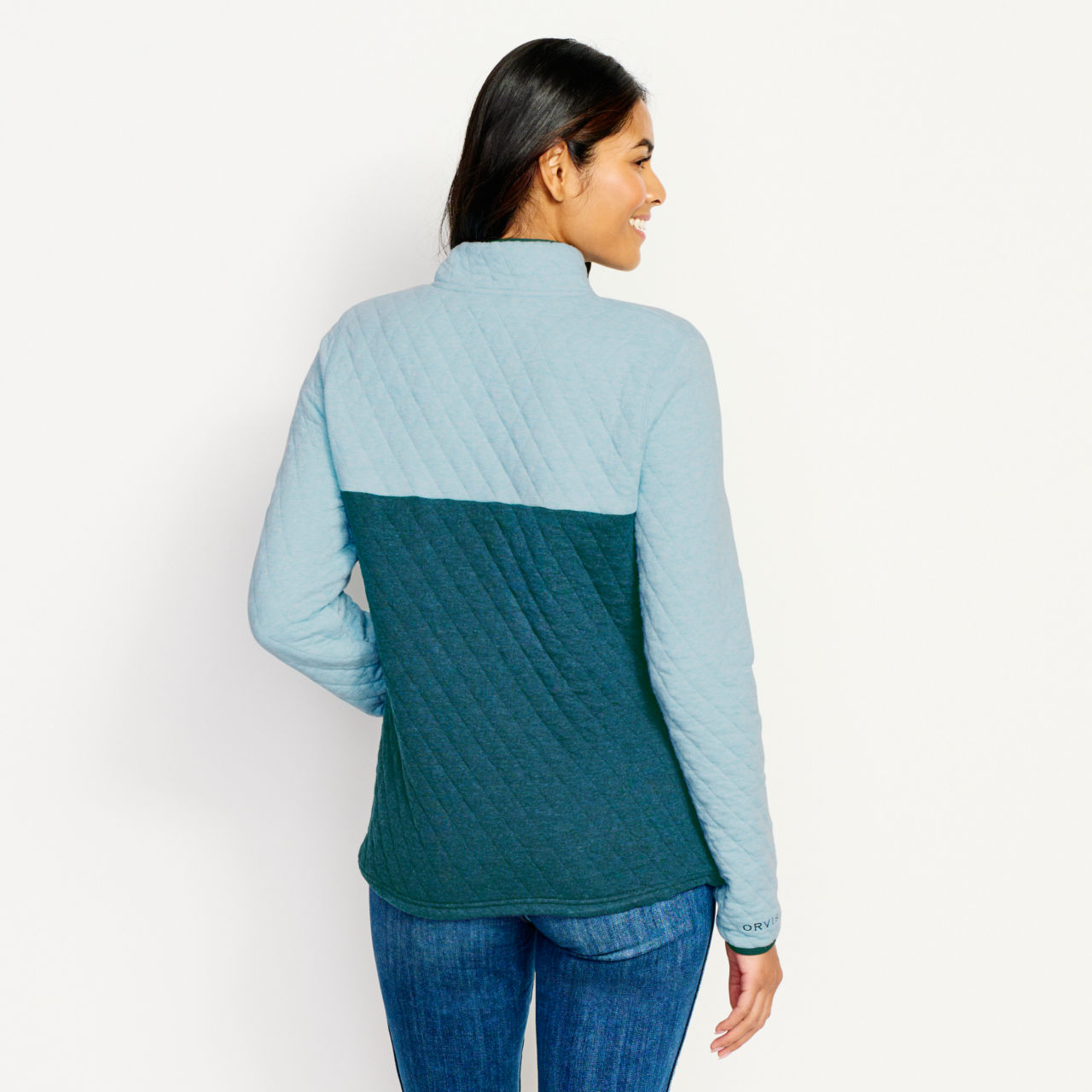 Women’s Outdoor Quilted Snap Sweatshirt - MINERAL BLUE COLORBLOCK image number 3