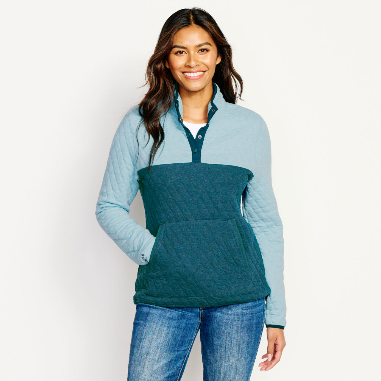 Women’s Outdoor Quilted Snap Sweatshirt - MINERAL BLUE COLORBLOCK image number 0