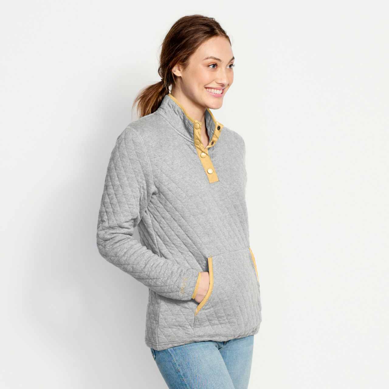 Women’s Outdoor Quilted Snap Sweatshirt - HEATHER GREY image number 1