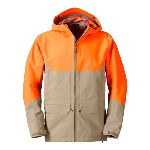 A Toughshell jacket in blaze orange and khaki.