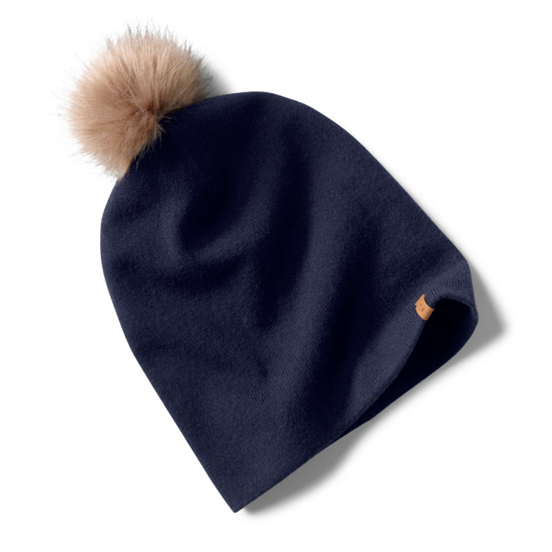 Slouchy Merino Wool Pom Beanie - NAVY