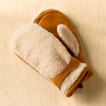 Retro Faux Shearling/Leather Mittens - NATURAL image number 1