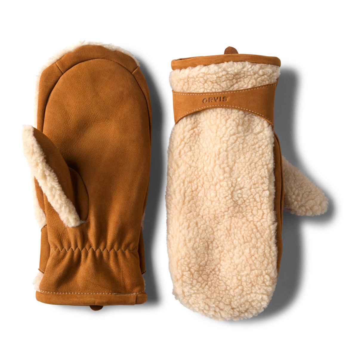 Retro Faux Shearling/Leather Mittens - NATURALimage number 0