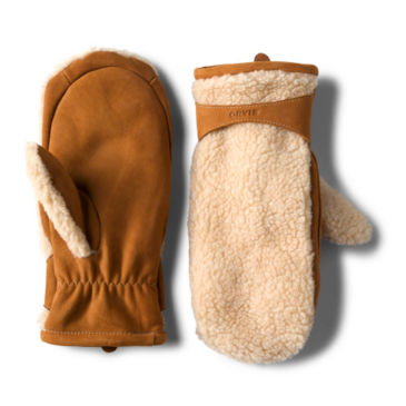 Retro Faux Shearling/Leather Mittens - 