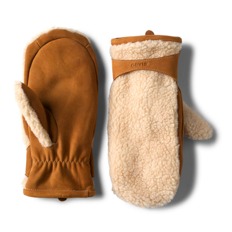 Retro Faux Shearling/Leather Mittens - NATURAL image number 0
