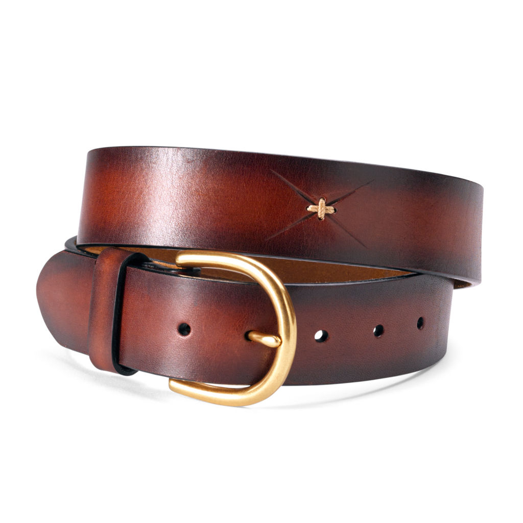 Latigo Cross Stitch Leather Belt - BROWN image number 0