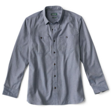 Long-Sleeved Herringbone Work Shirt - NAVY