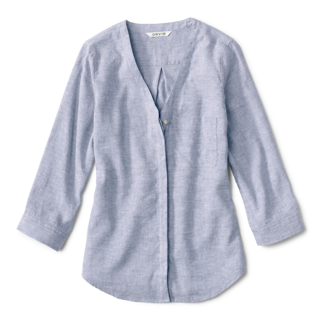 Women’s Performance Linen Three-Quarter-Sleeved Shirt - DUSTY BLUE CHAMBRAY image number 5