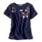 Lightweight Denim Embroidered Short-Sleeved Shirt - INDIGO FLORAL image number 4
