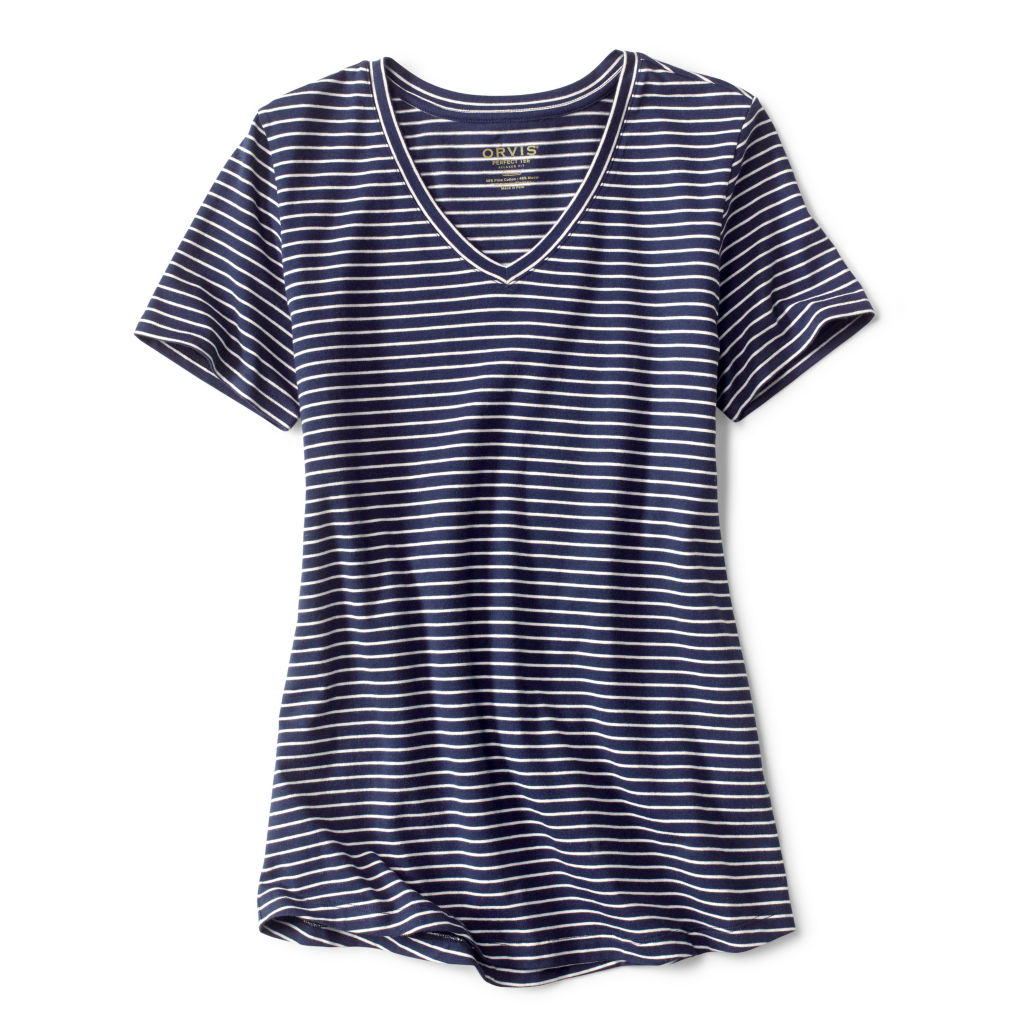 Perfect Relaxed V-Neck Short-Sleeved Tee - BLUE MOON MINI STRIPE image number 0
