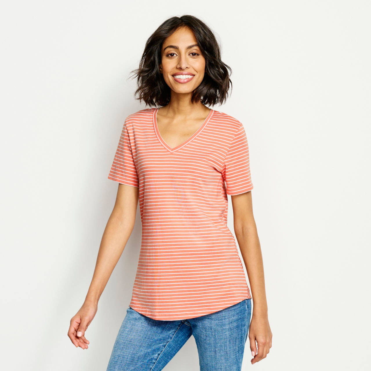 Perfect Relaxed V-Neck Short-Sleeved Tee - SUNSET MINI STRIPE image number 1
