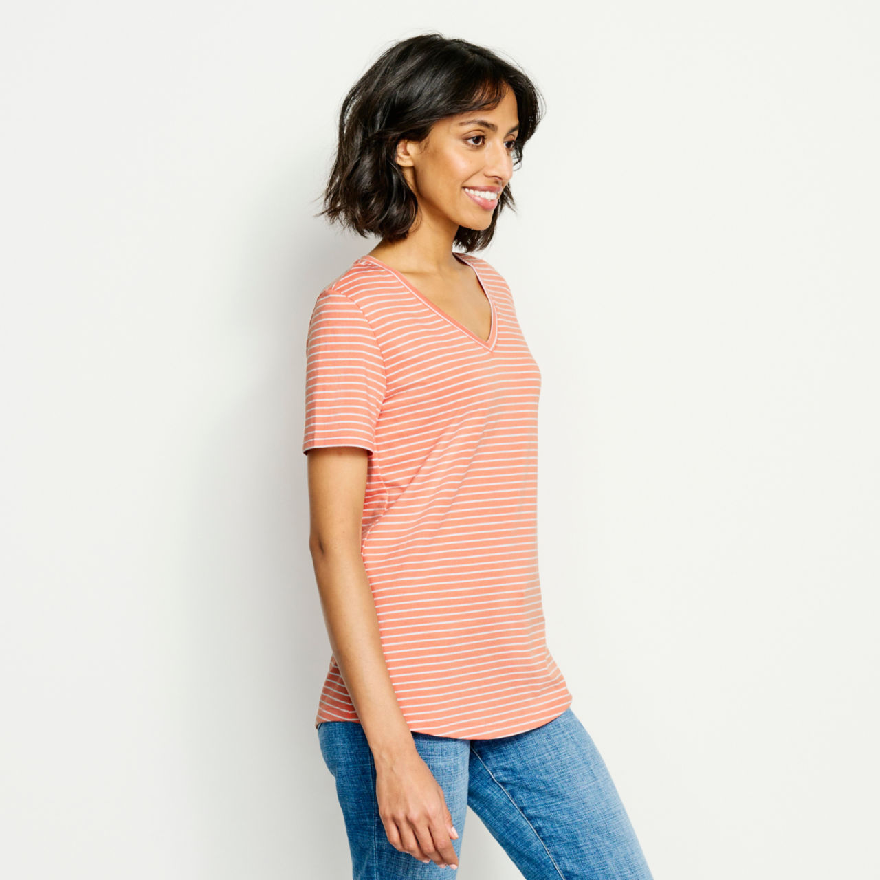 Perfect Relaxed V-Neck Short-Sleeved Tee - BLUE MOON MINI STRIPE image number 2