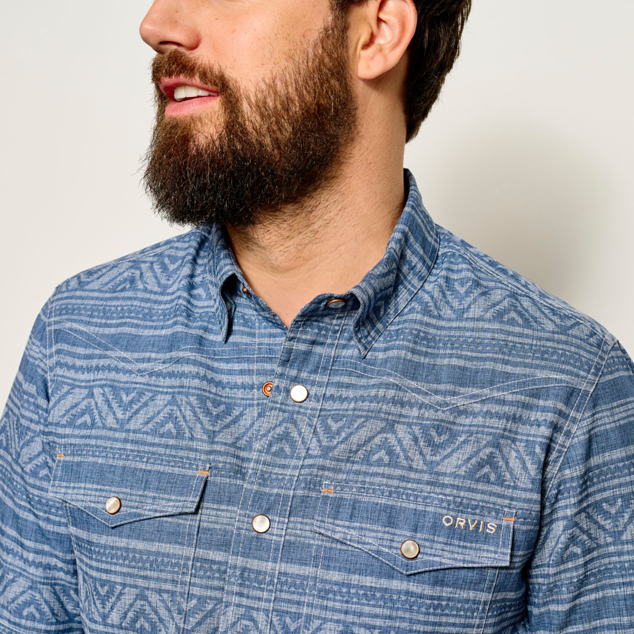 Tech Chambray Western Printed Short-Sleeved Shirt - BLANKET image number 5