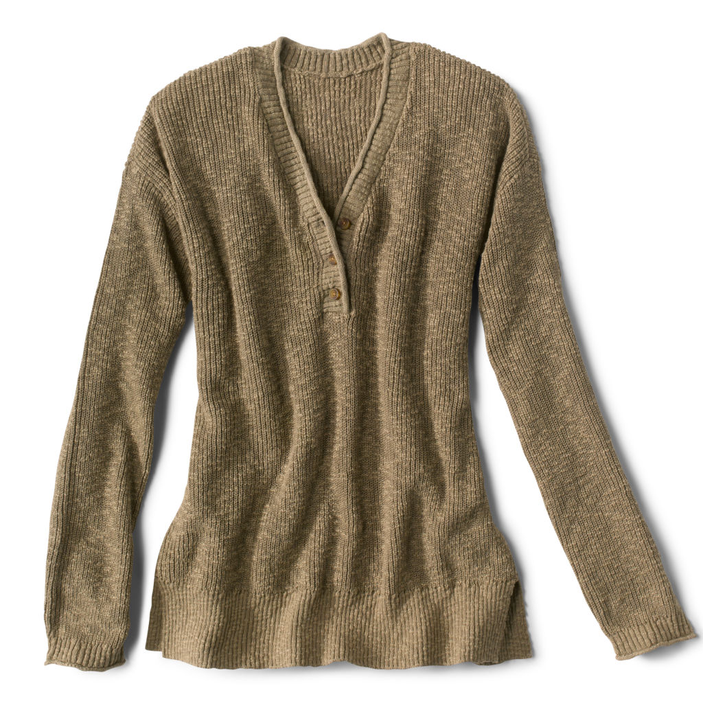 Lightweight Textured Henley Sweater - SAFARI GREEN image number 0