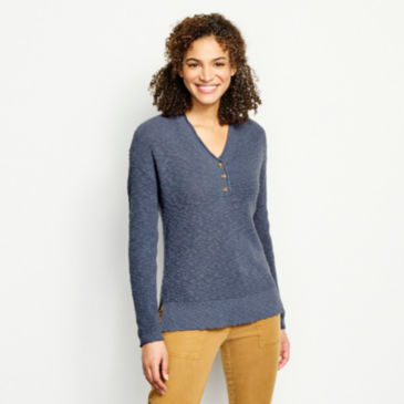 Lightweight Textured Henley Sweater - 