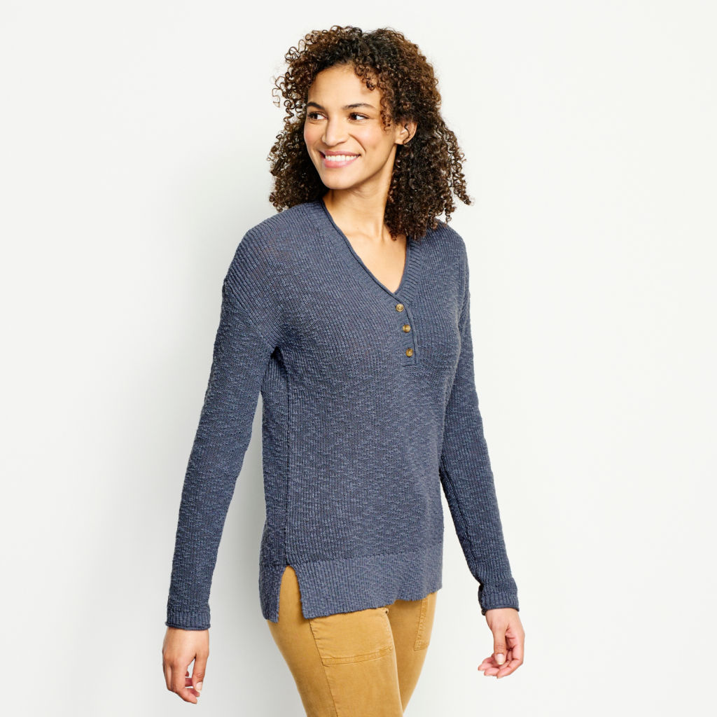 Lightweight Textured Henley Sweater - SAFARI GREEN image number 2