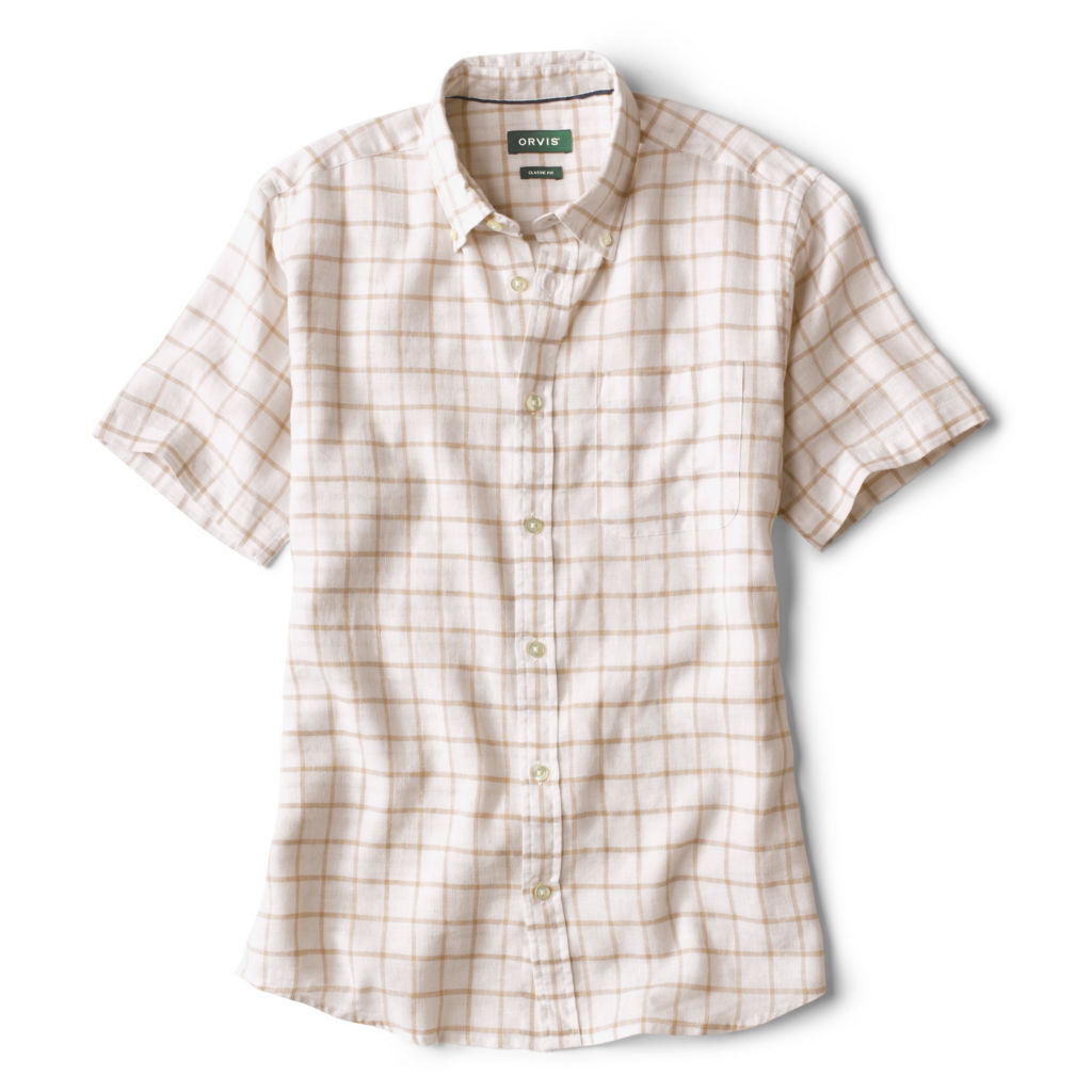 Performance Linen Plaid Short-Sleeved Shirt - WHITE image number 0