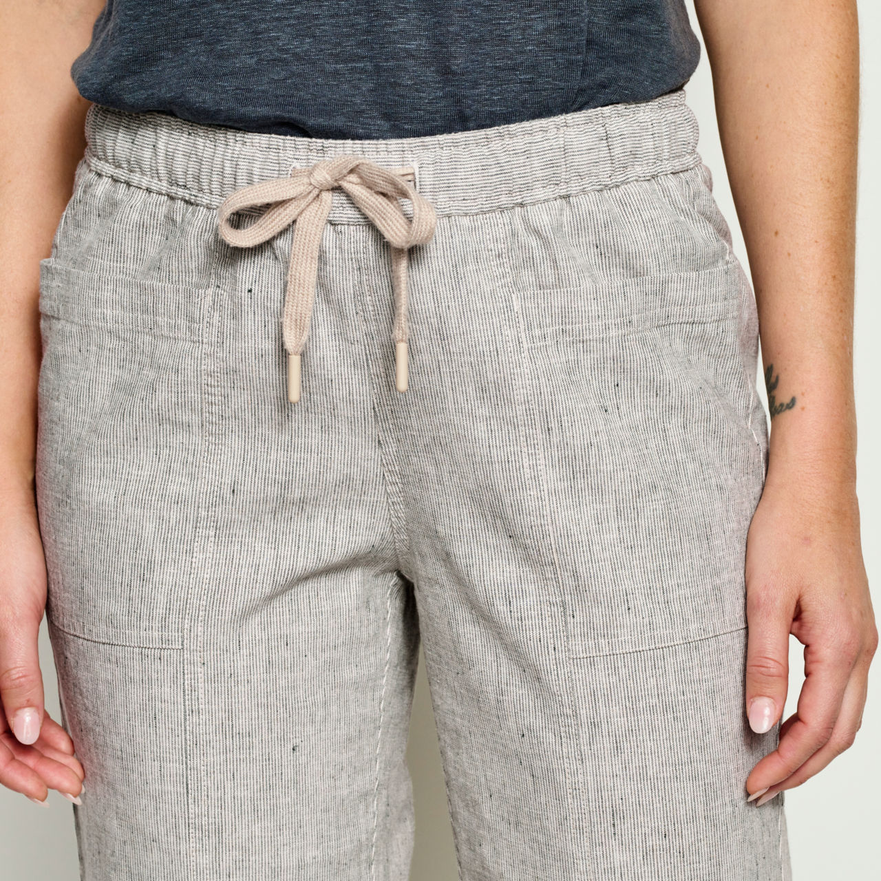Performance Linen Relaxed Fit Wide-Leg Pants - INDIGO NATURAL STRIPE image number 4