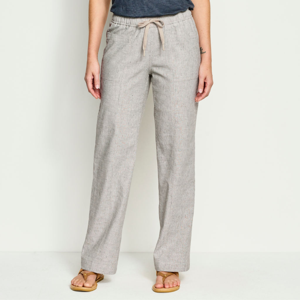 Performance Linen Relaxed Fit Wide-Leg Pants - INDIGO NATURAL STRIPE image number 1