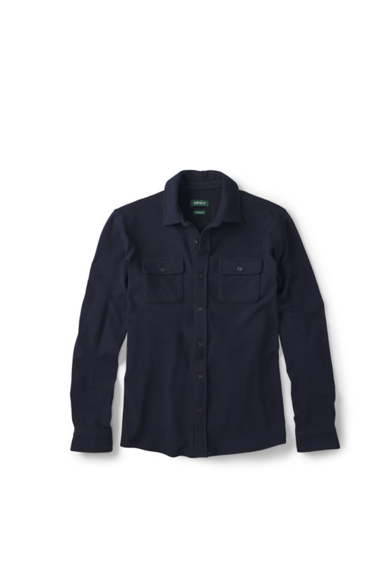 Snowy River Brushed Knit Long-Sleeve Shirt - NAVY HERRINGBONE