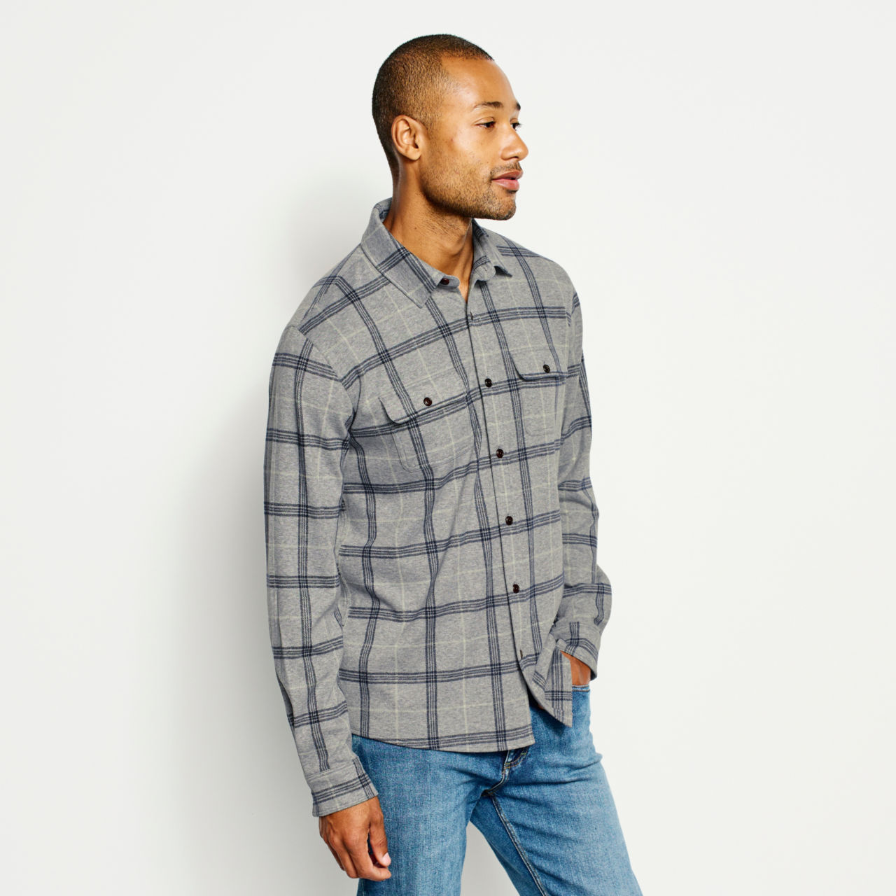 Snowy River Brushed Knit Long-Sleeved Shirt - NAVY PLAID image number 2