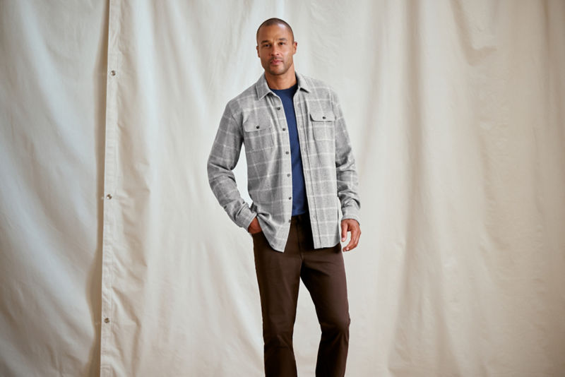 Snowy River Brushed Knit Long-Sleeve Shirt - GRAY WINDOWPANE