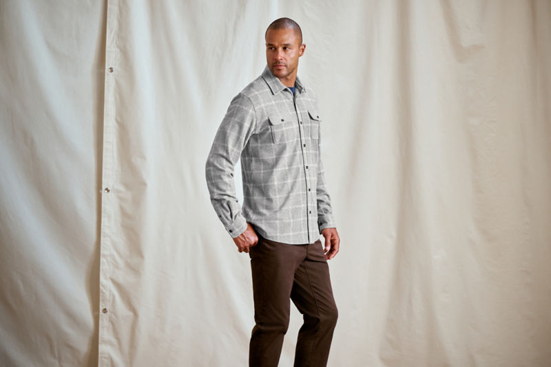 Snowy River Brushed Knit Long-Sleeve Shirt - GRAY WINDOWPANE image number 3
