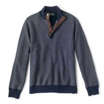 Broken-Herringbone Cashmere Button Mockneck Sweater - 