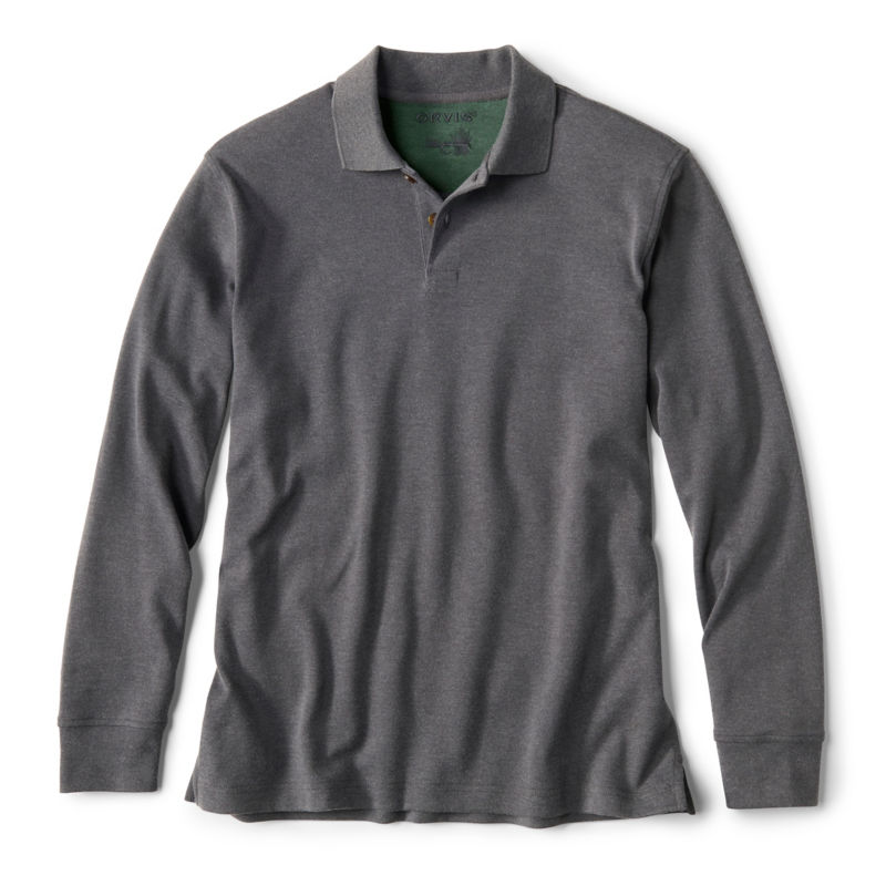 Classic Jersey Long-Sleeve Polo - CHARCOAL HEATHER