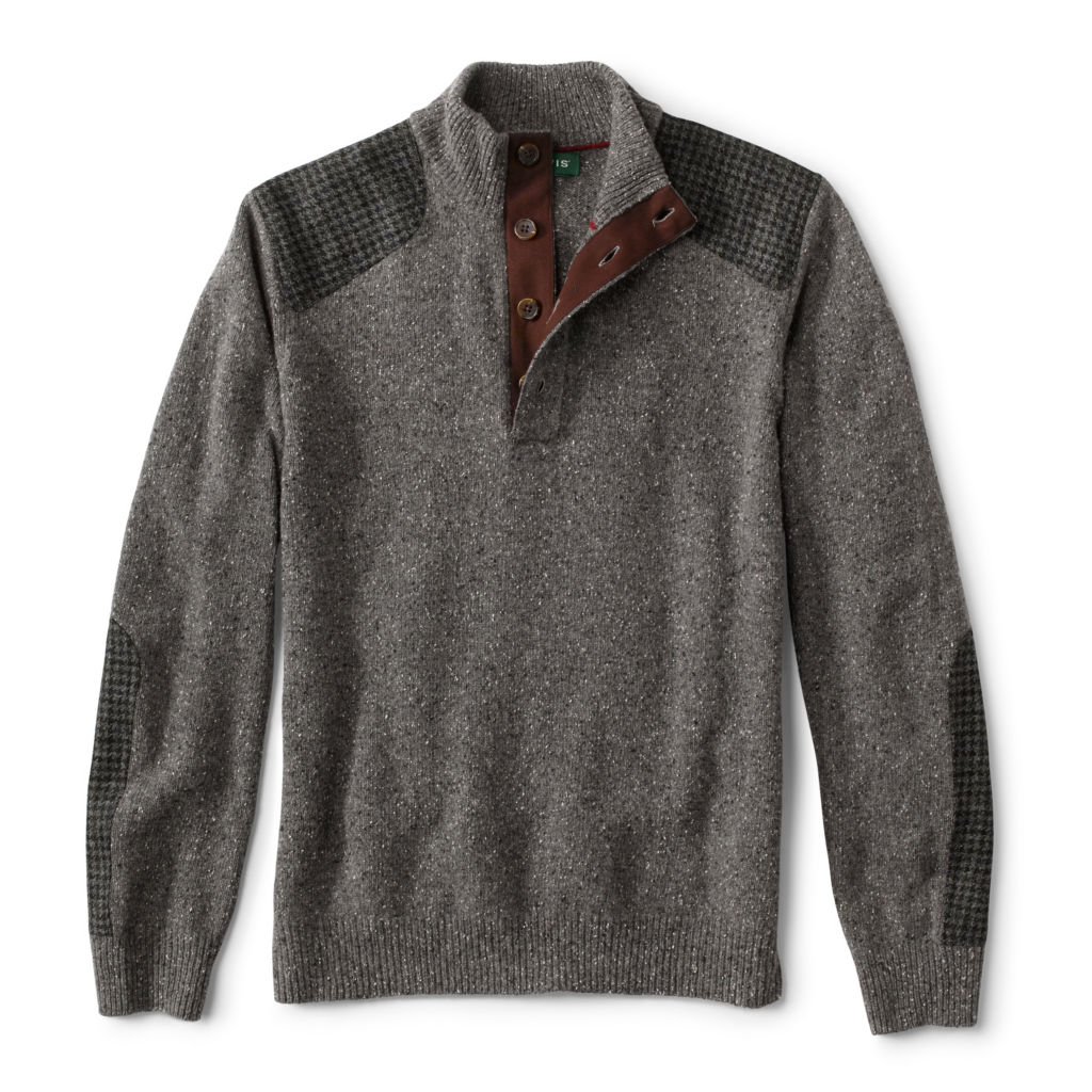 Tweed Button Mockneck Sweater - MEDIUM GREY image number 0