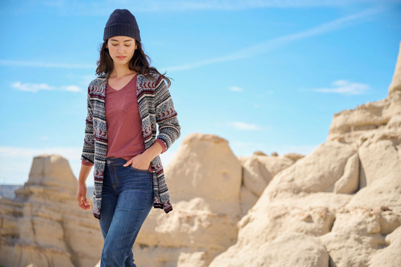 Stowe Wrap Cardigan - NATURAL/REDWOOD MULTI image number 6