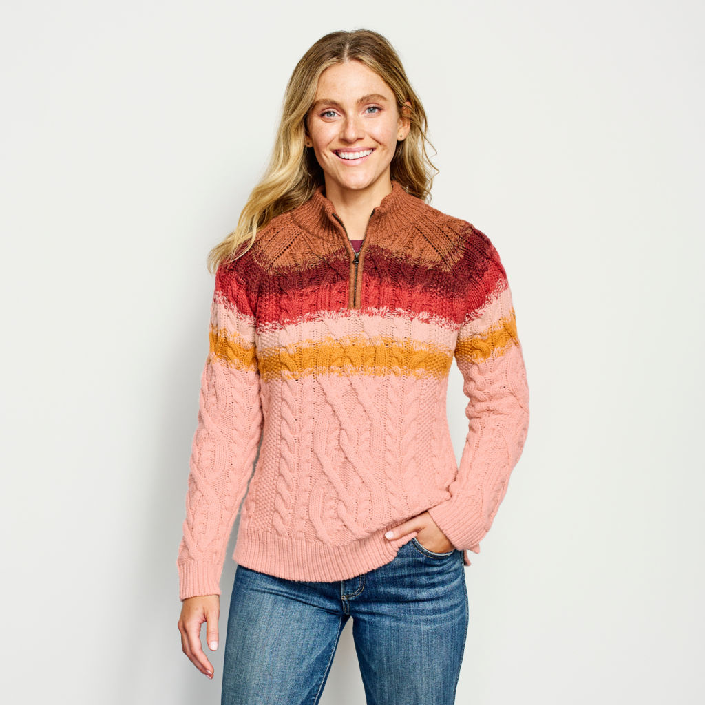 Cable Stripe Quarter-Zip Sweater - PALE CLAY MULTI image number 0