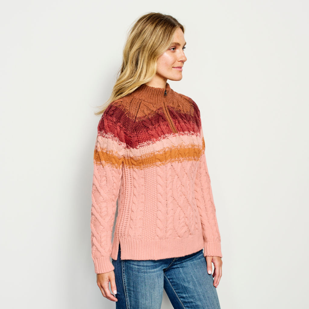 Cable Stripe Quarter-Zip Sweater - PALE CLAY MULTI image number 1