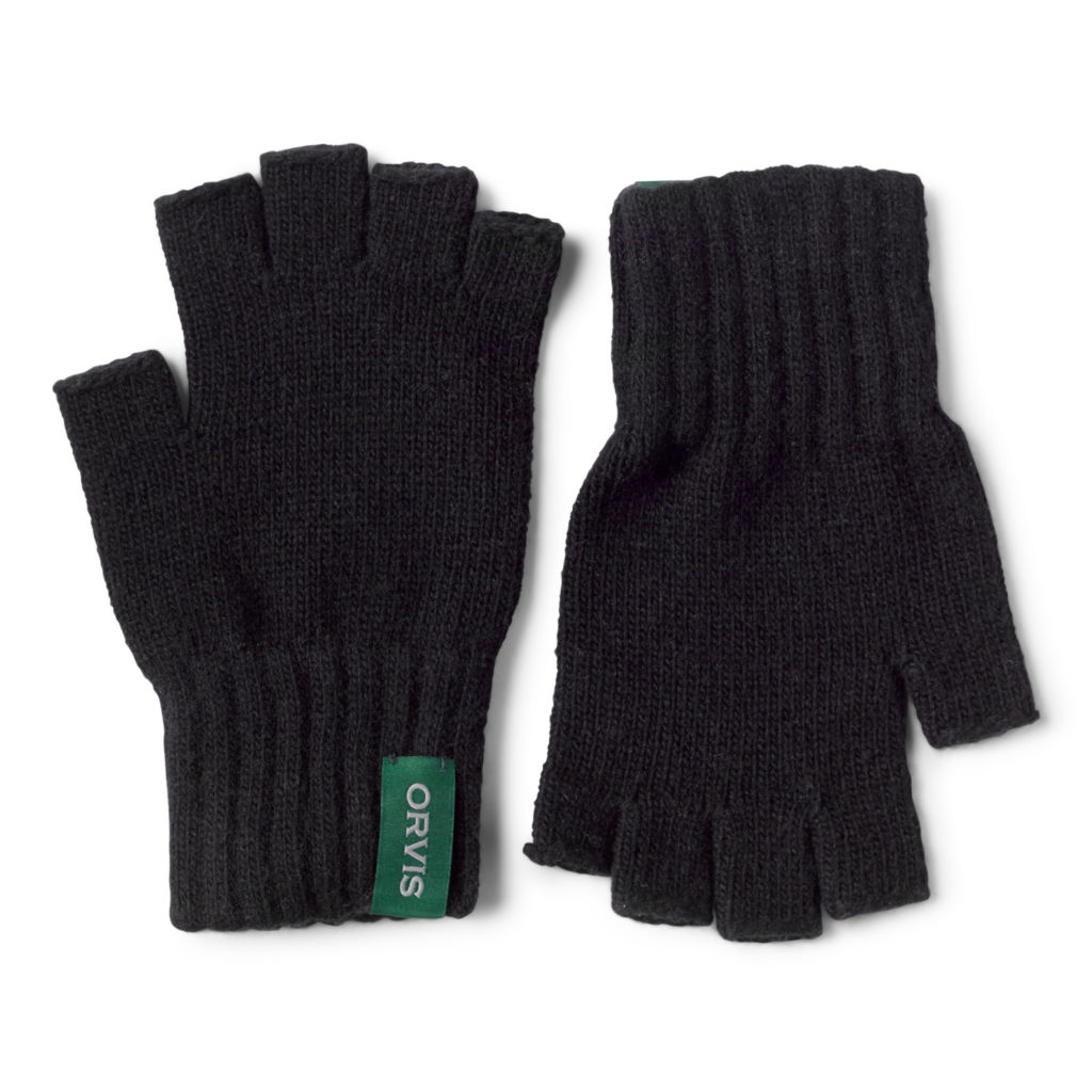 Fingerless Rag Wool Gloves - BLACK image number 0